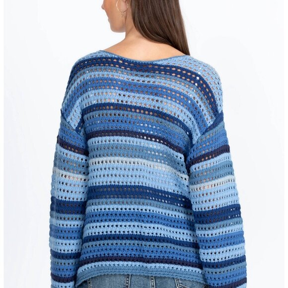 Johnny Was Size LARGE Striped Crochet Sweater NWOT - Picture 2 of 11